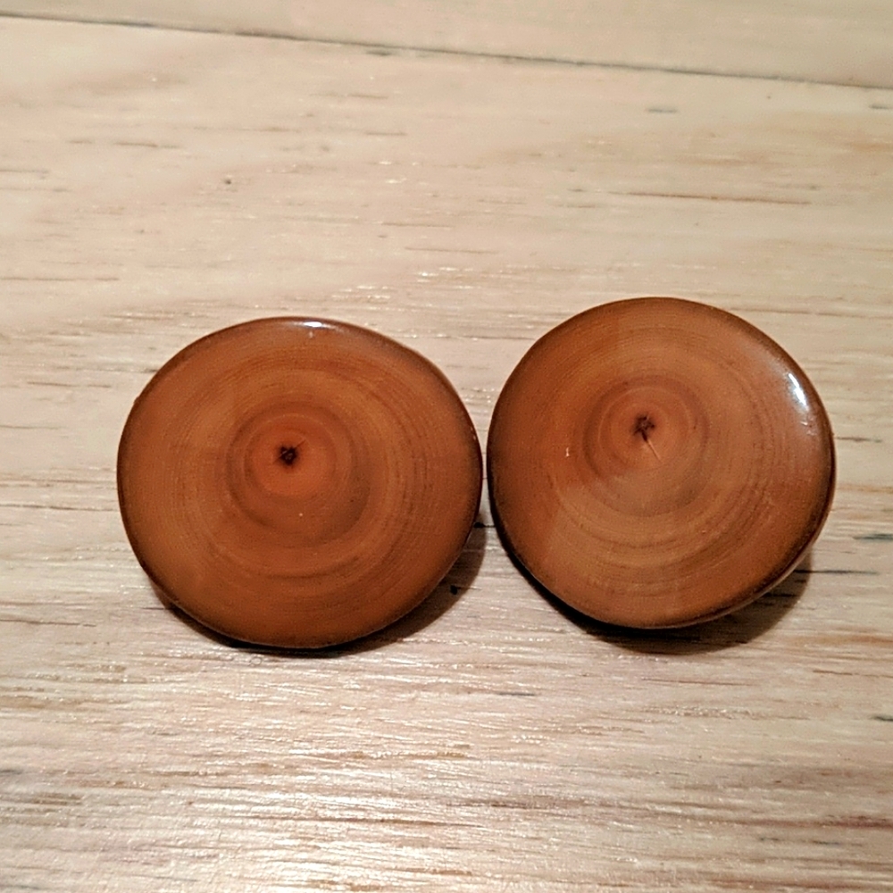 Vintage polished wood clip on earrings